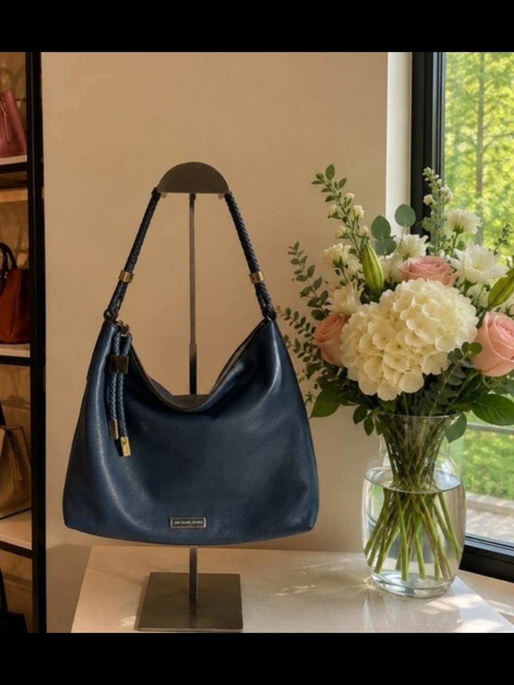 Michael Kors Lexington Black Pebbled Leather Hobo Bag.